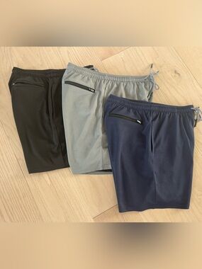 3 Pair Men's Athletic Performance Shorts Swim Trunks - Black, Gray, Navy